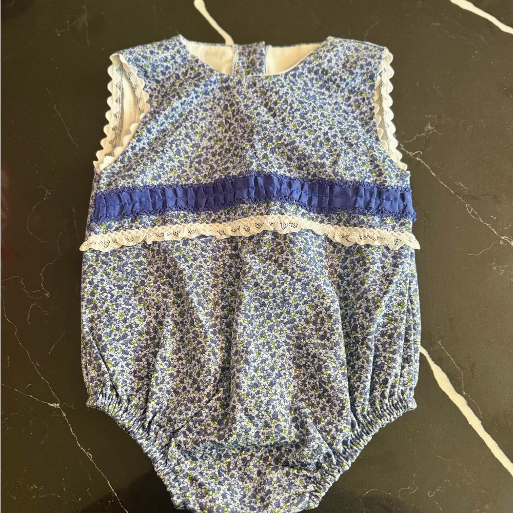 Floral Baby‎ Romper with Blue Accents